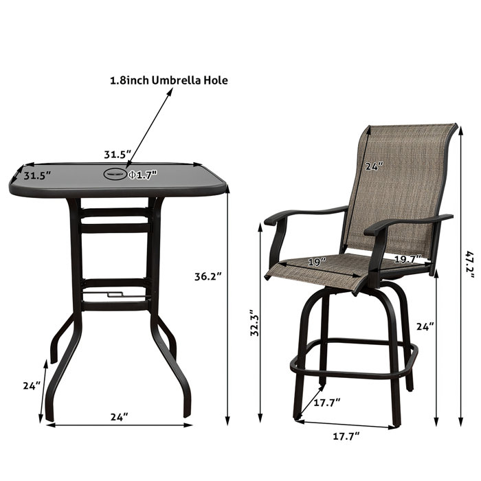Red Barrel Studio® Rowel 3 Piece Height Outdoor Patio Swivel Bar Set